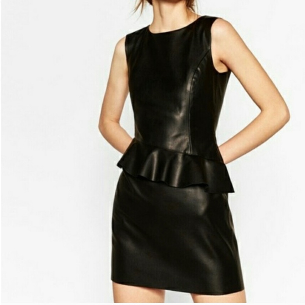 Zara || Faux Leather Dress with Frill